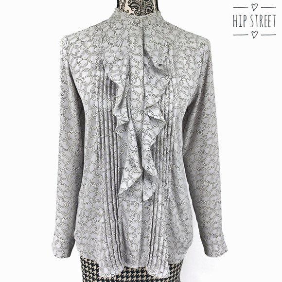 Ann Taylor Tops - ANN TAYLOR Blouse Ruffle Pintuck Button Front LS Circle Print Crepe  XS